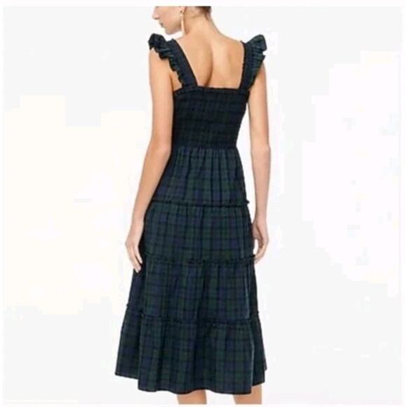 J Crew Tartan Plaid Smocked Womens MEDIUM Tiered $128 Dress Cotton Poplin - Picture 5 of 16